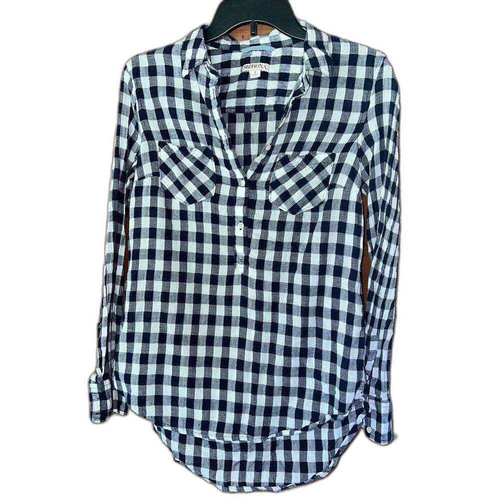 Merona Blue & White Checkered Tunic Small